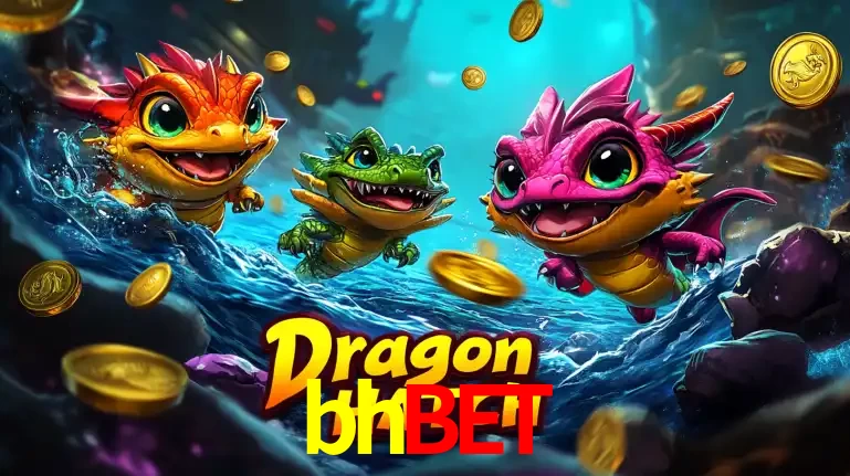 Arte promocional do jogo Dragon Hatch com três adoráveis dragões bebês nadando entre moedas de ouro, um dos slots mais divertidos para jogar no cassino bhbet.
